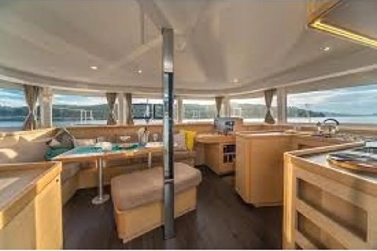 Salon of Aria, a Lagoon 42 catamaran at Volos Municipality, Greece
