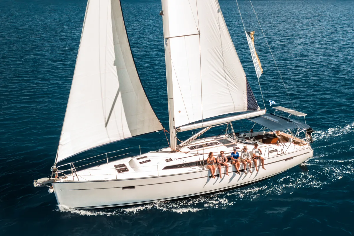 Exterior view of Vivi, a Bavaria 51 Cruiser sailboat at Municipal Unit of Lefkada, Greece