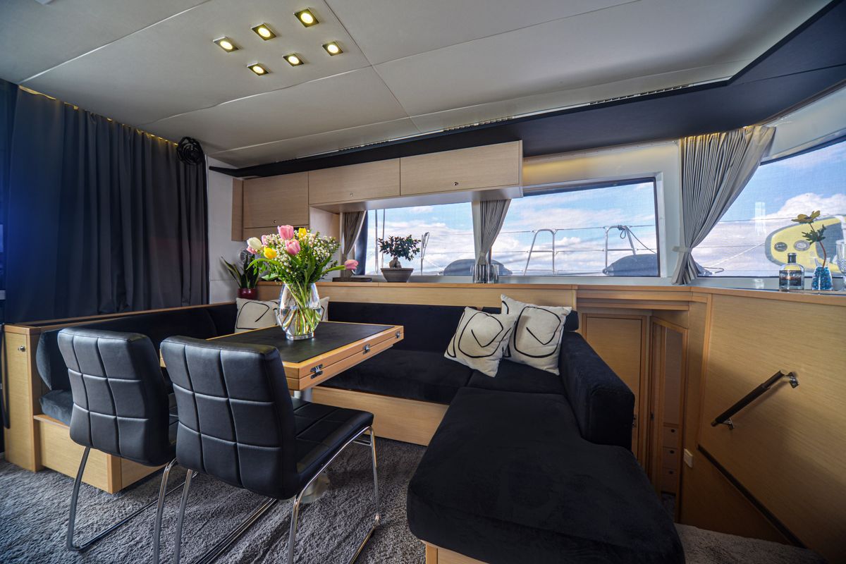 Salon of Avra, a Lagoon 560 S2 catamaran at Athens, Greece