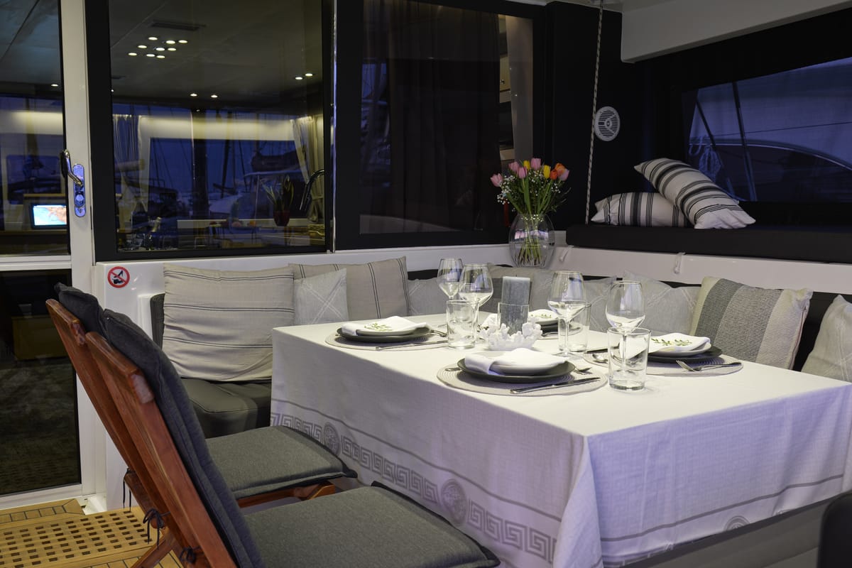 Deck of Avra, a Lagoon 560 S2 catamaran at Athens, Greece