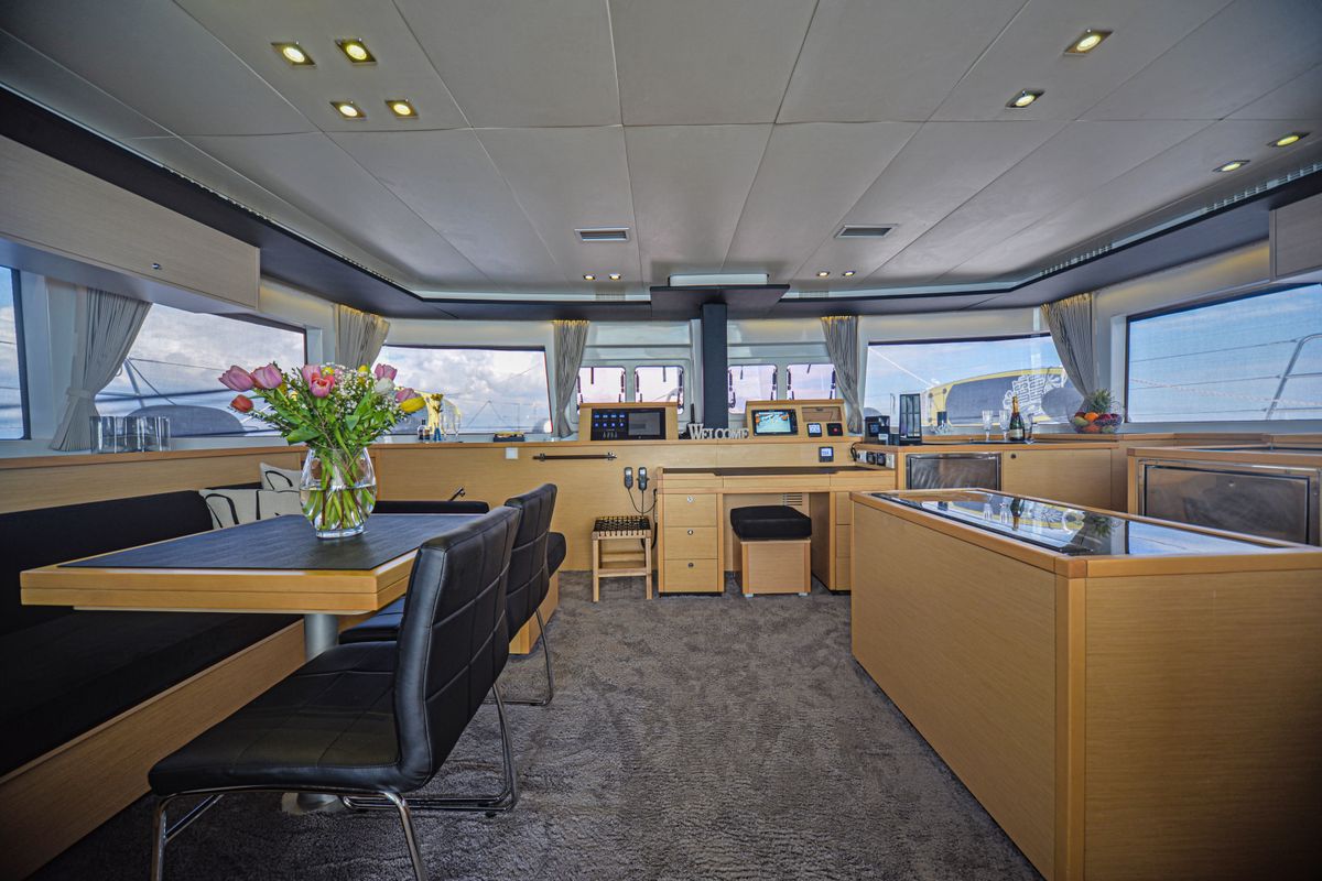 Salon of Avra, a Lagoon 560 S2 catamaran at Athens, Greece