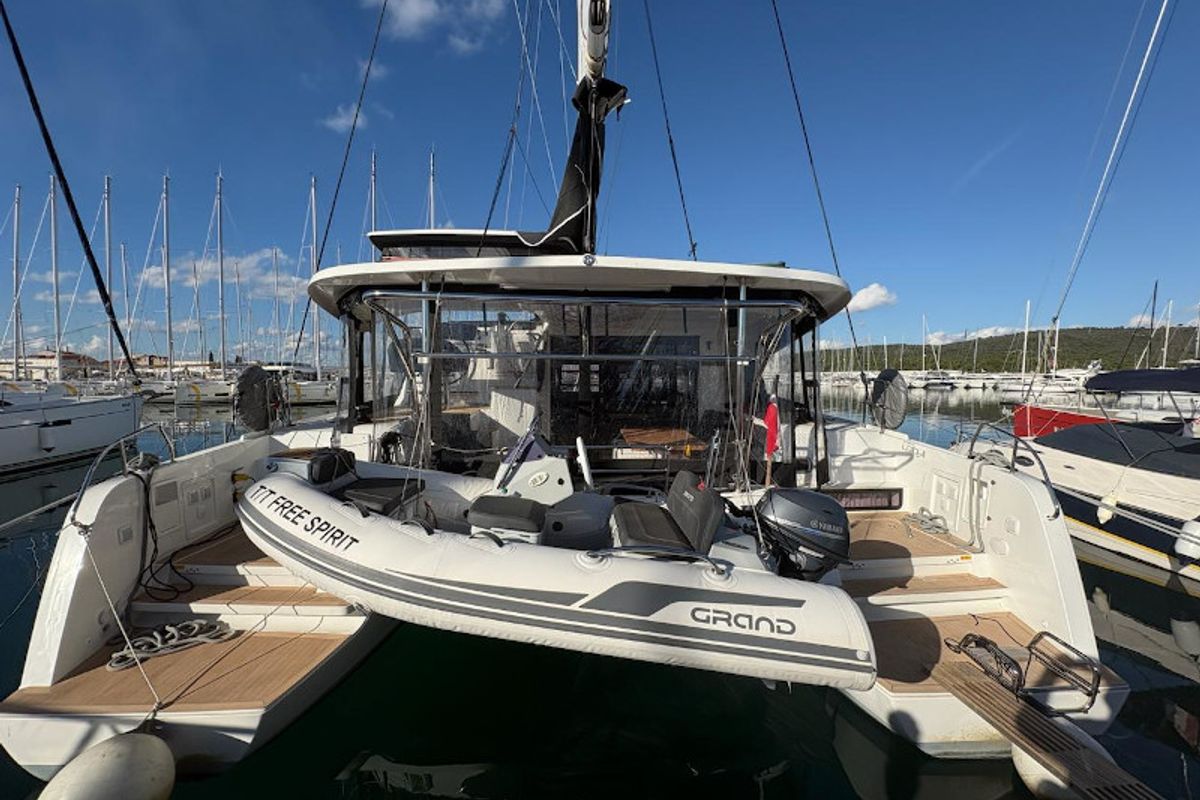 Exterior view of Free Spirit, a Lagoon 42 catamaran at Općina Sukošan, Croatia