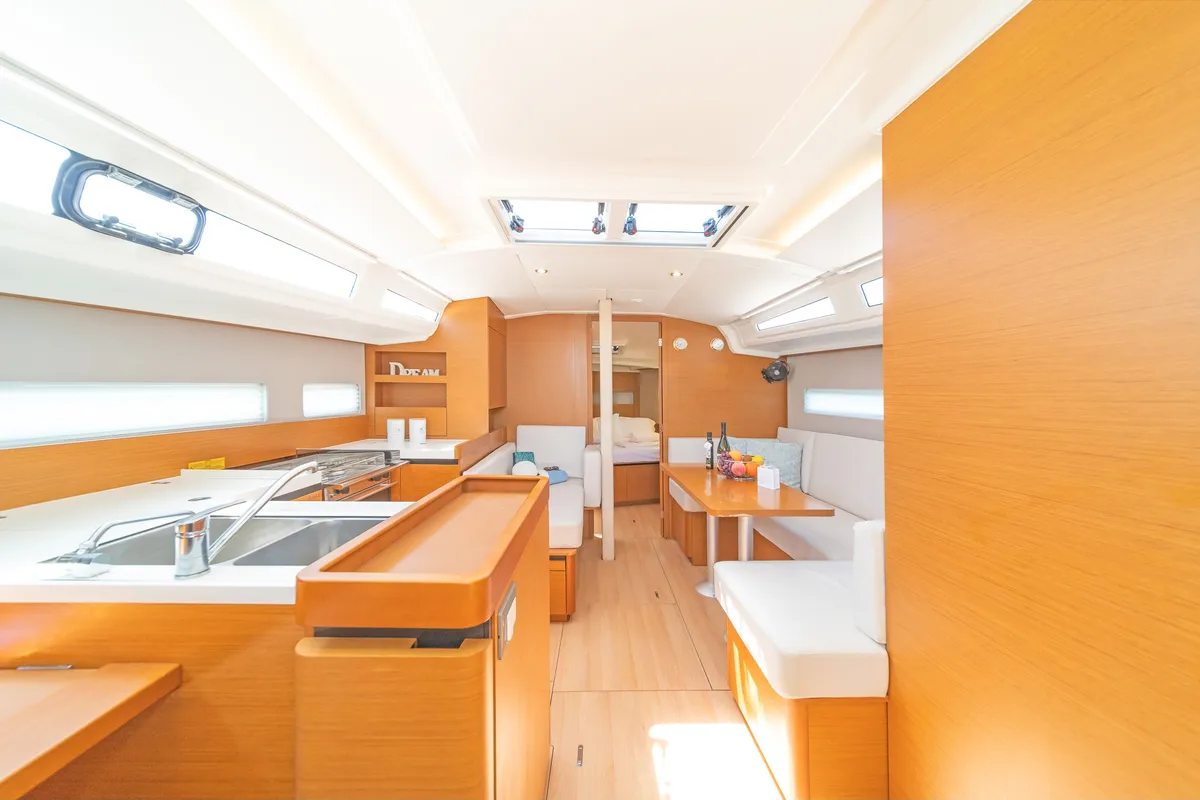 Salon of Sea Whisper, a Jeanneau Sun Odyssey 410 sailboat at Volos Municipality, Greece