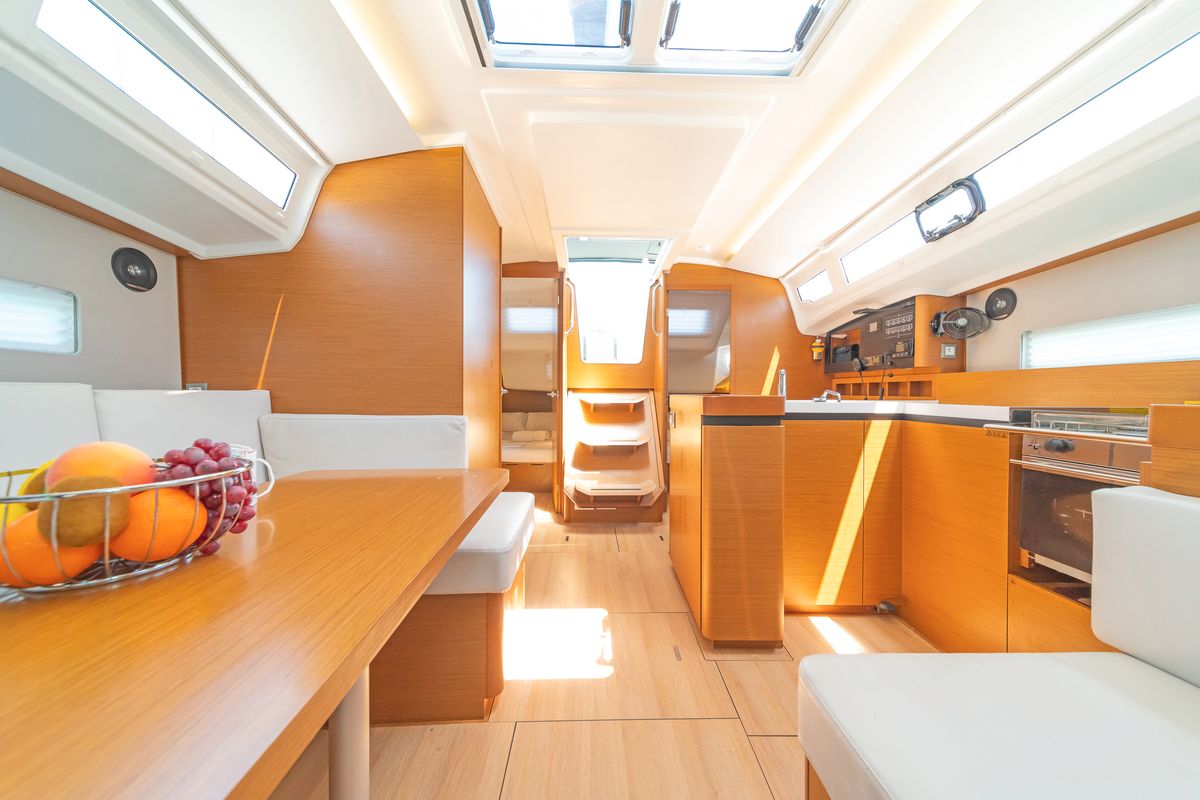 Salon of Sea Whisper, a Jeanneau Sun Odyssey 410 sailboat at Volos Municipality, Greece