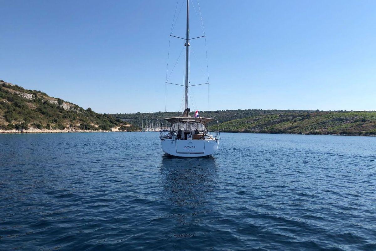 Exterior view of Donar, a Jeanneau Sun Odyssey 490 sailboat at Primošten, Croatia