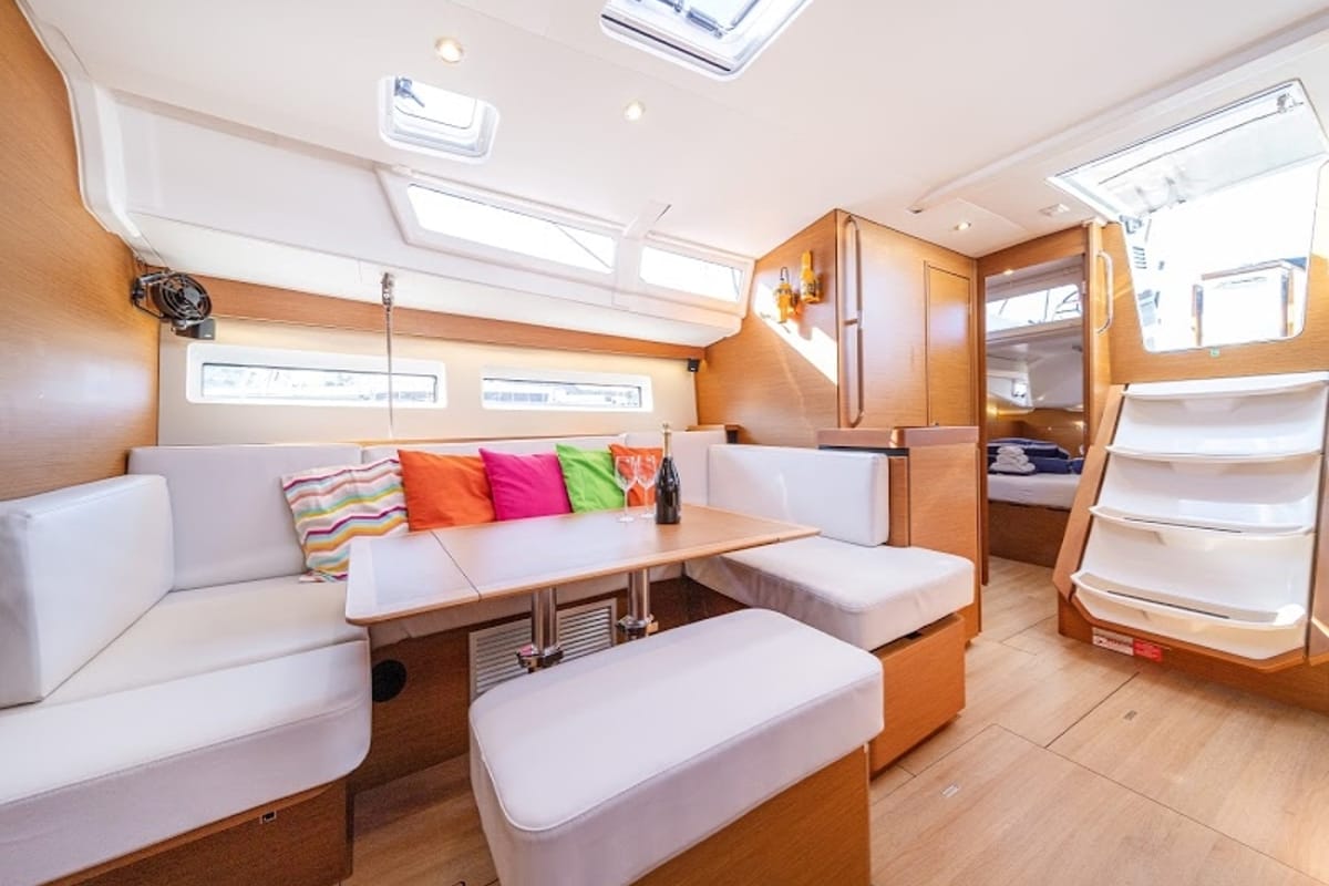 Salon of Donar, a Jeanneau Sun Odyssey 490 sailboat at Primošten, Croatia