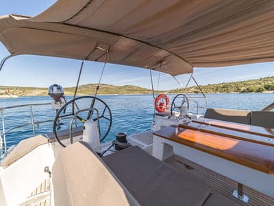 Cockpit of Donar, a Jeanneau Sun Odyssey 490 sailboat at Primošten, Croatia