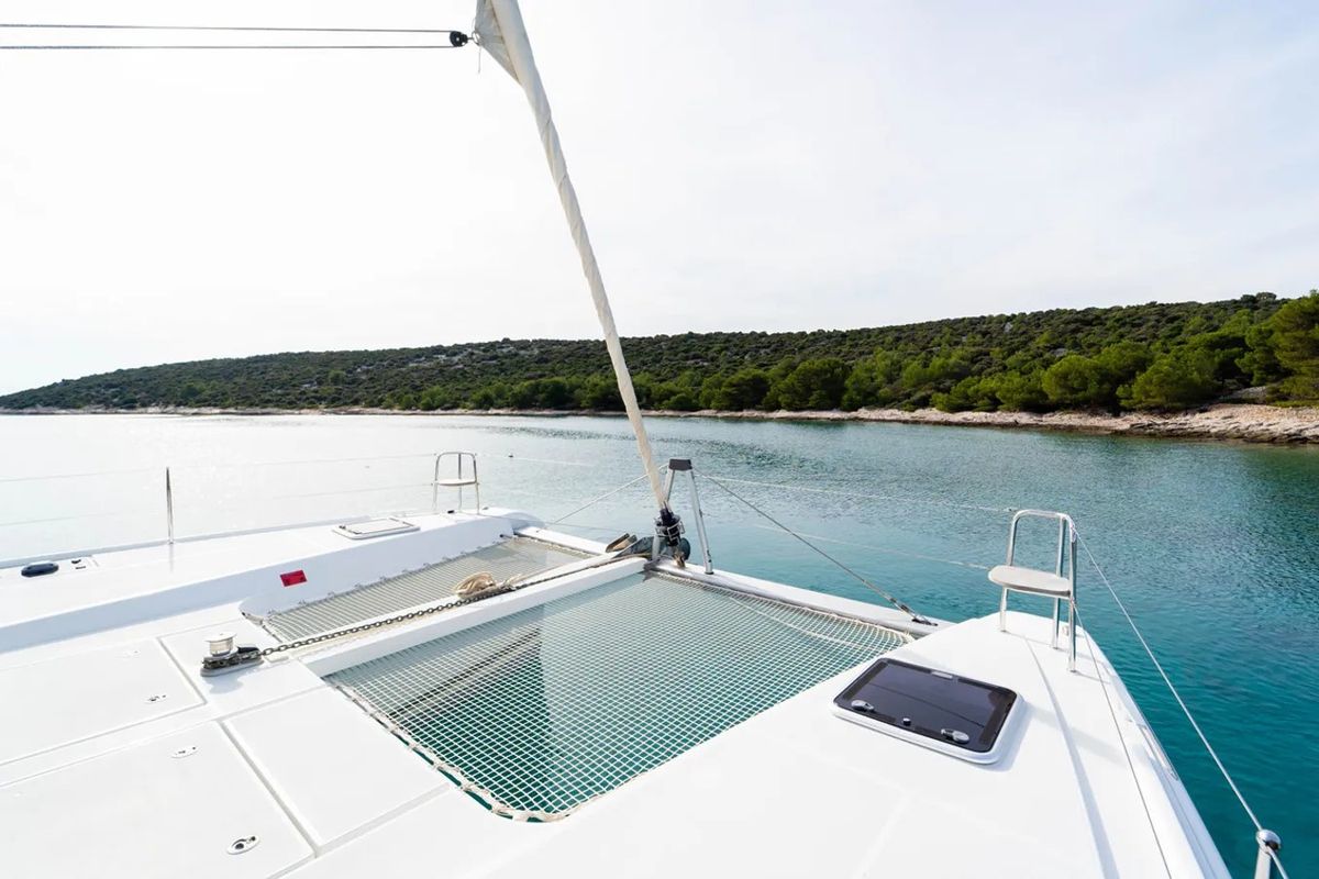 Deck of Maximus, a Lagoon 42 catamaran at Grad Pula, Croatia