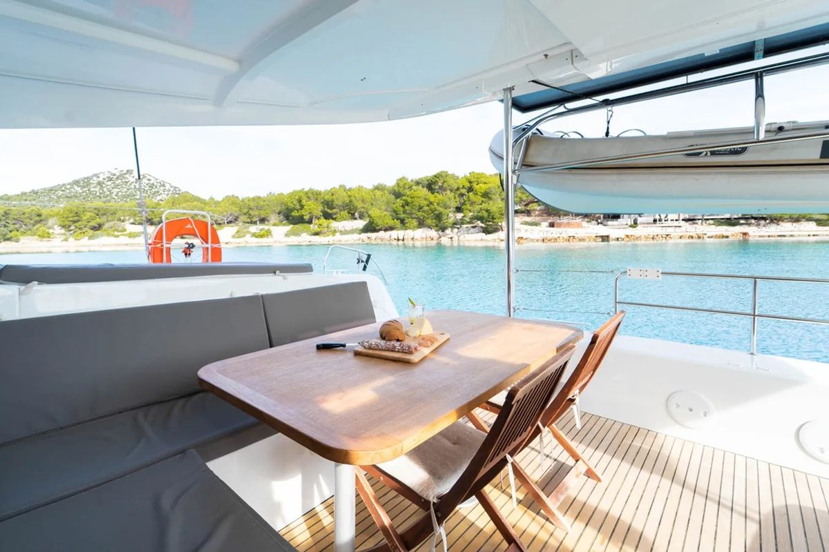 Deck of Maximus, a Lagoon 42 catamaran at Grad Pula, Croatia