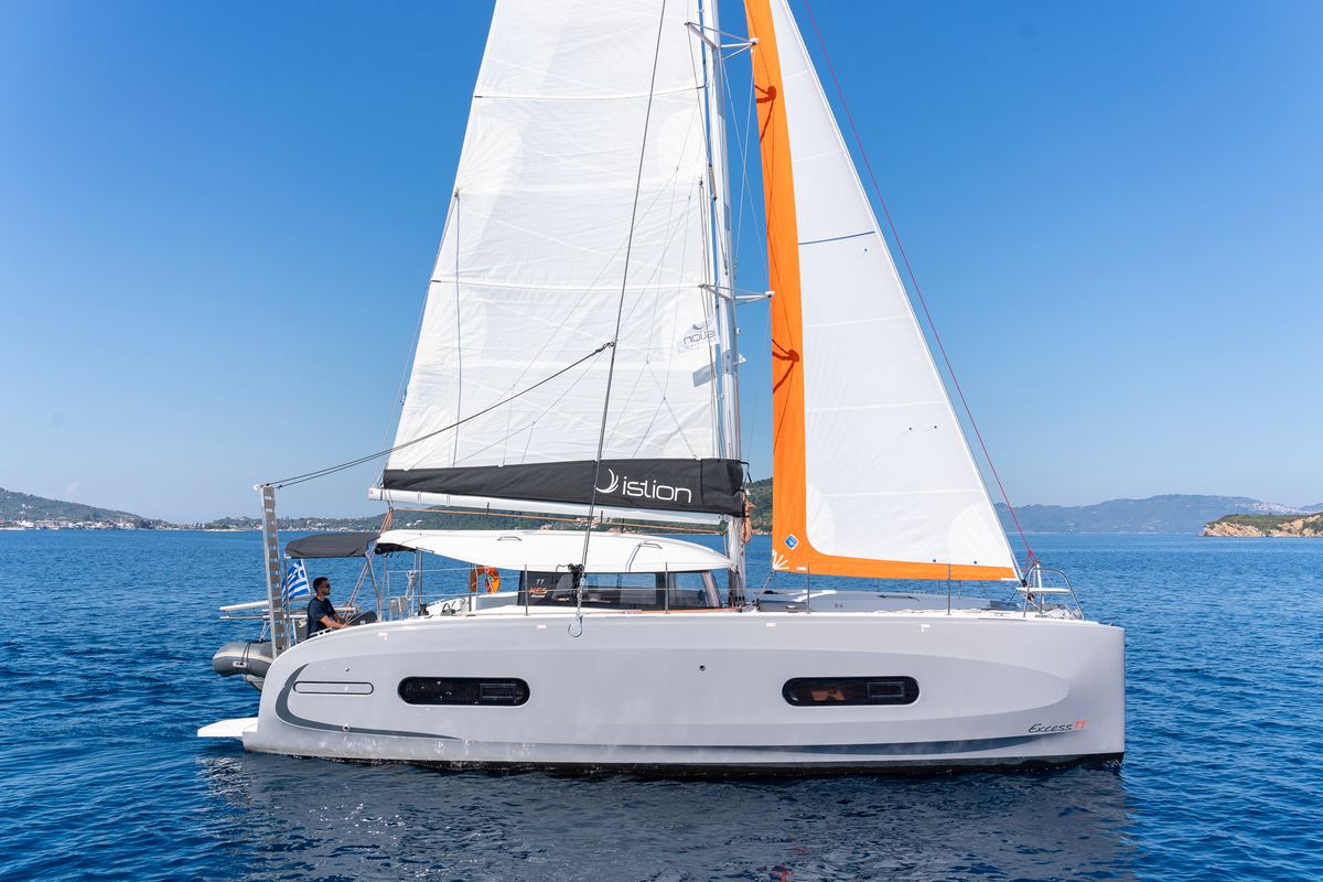 Exterior view of One Kiss, a Excess 11 catamaran at Municipal Unit of Lefkada, Greece