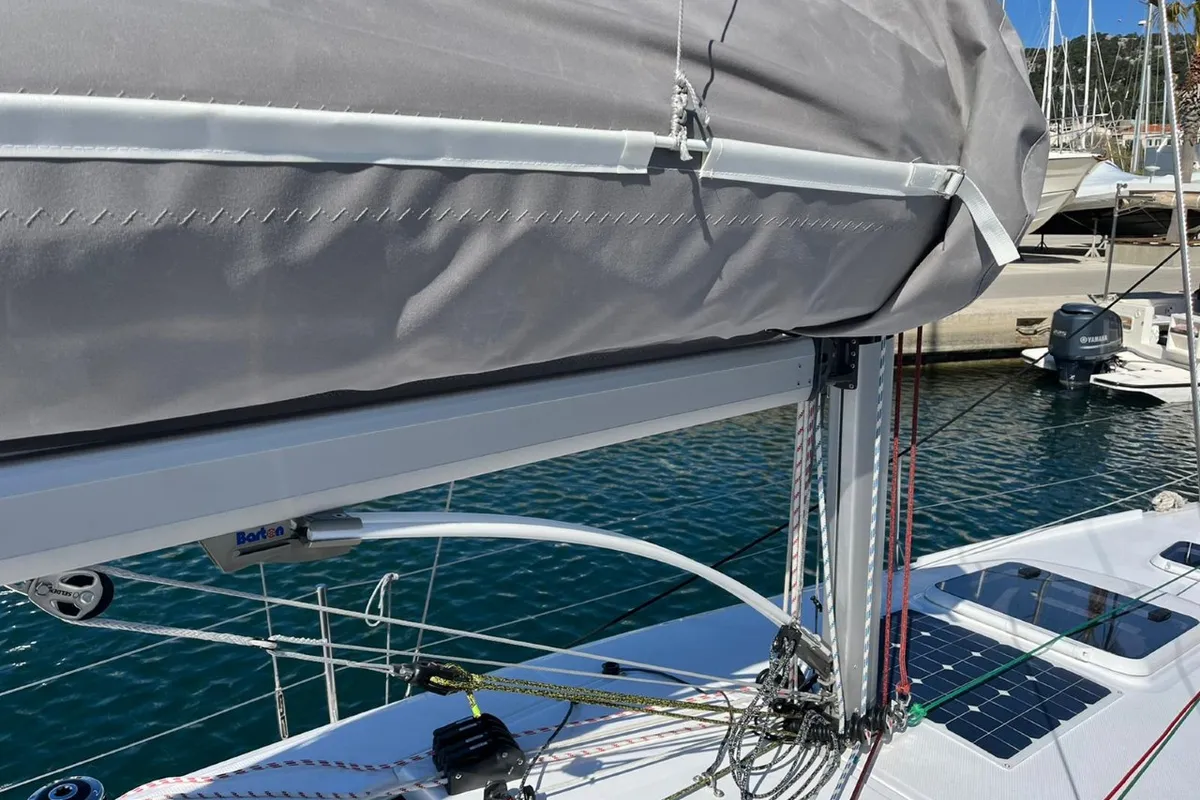 Deck of Šuferina, a Beneteau First 27 sailboat at Split, Croatia