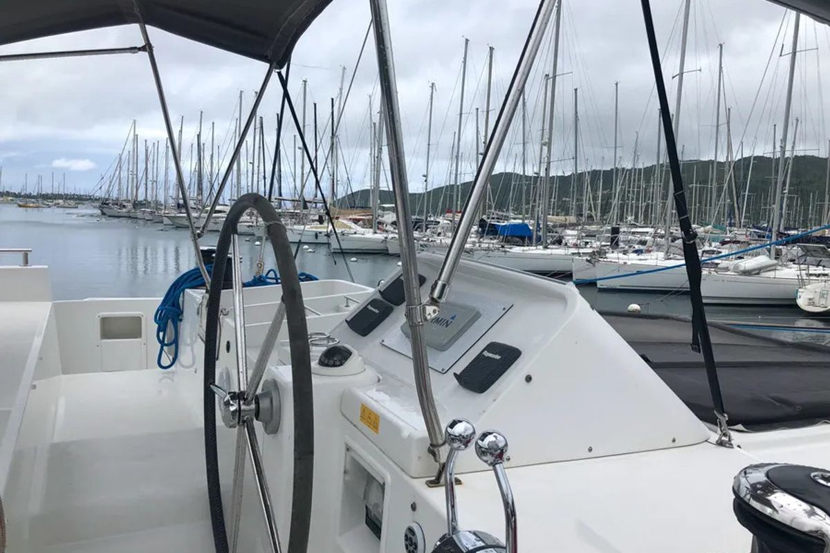 Cockpit of Lorena, a Lagoon 450 catamaran at Alameda, United States