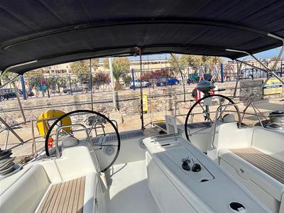 Cockpit of Maistra, a Beneteau Oceanis 54 sailboat at Lavreotiki Municipal Unit, Greece