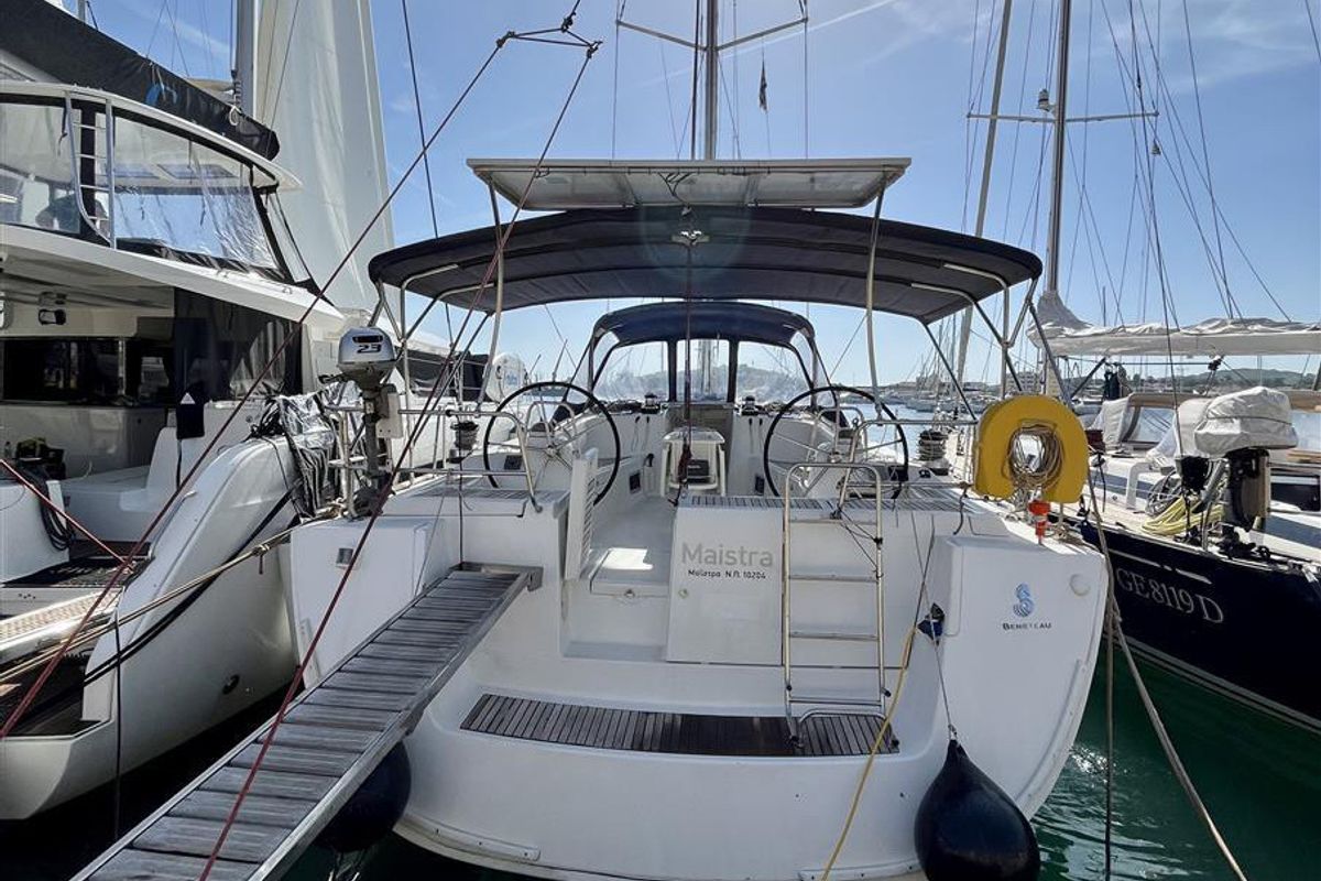 Exterior view of Maistra, a Beneteau Oceanis 54 sailboat at Lavreotiki Municipal Unit, Greece