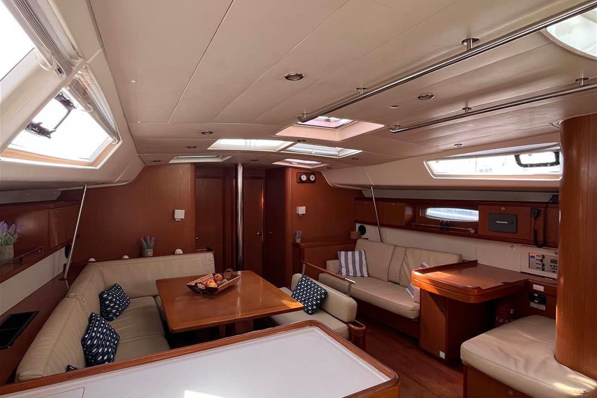 Salon of Maistra, a Beneteau Oceanis 54 sailboat at Lavreotiki Municipal Unit, Greece