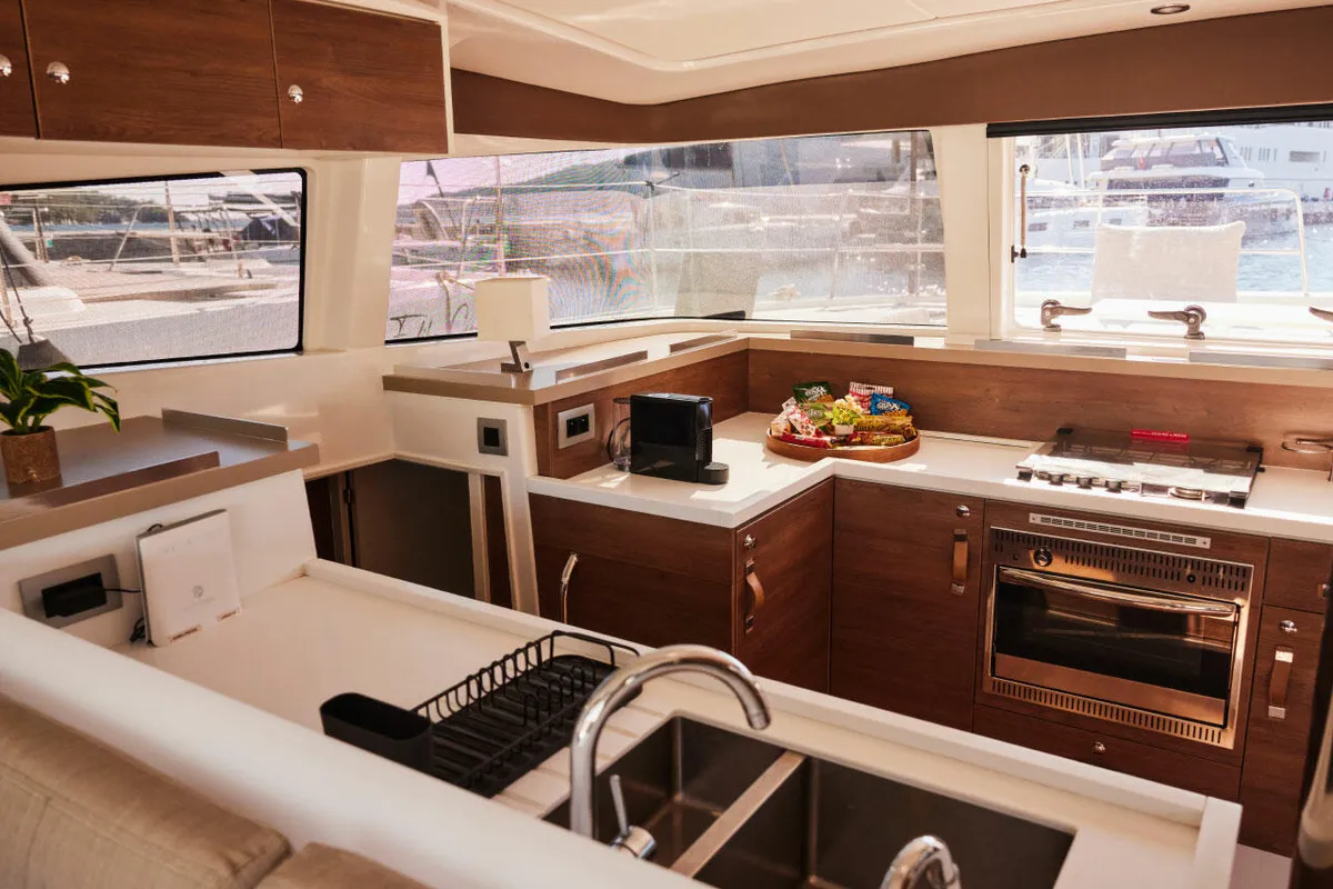 Galley of Ediba Pisces, a Bali 4.2 catamaran at Marmaris, Turkey