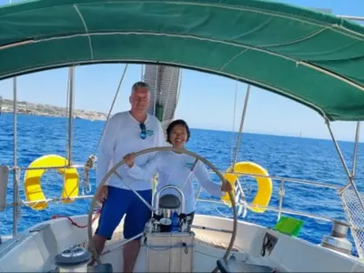 Cockpit of Edisa, a Beneteau First 45 F5 sailboat at Municipal Unit of Rhodes, Greece