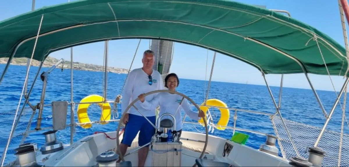 Cockpit of Edisa, a Beneteau First 45 F5 sailboat at Municipal Unit of Rhodes, Greece