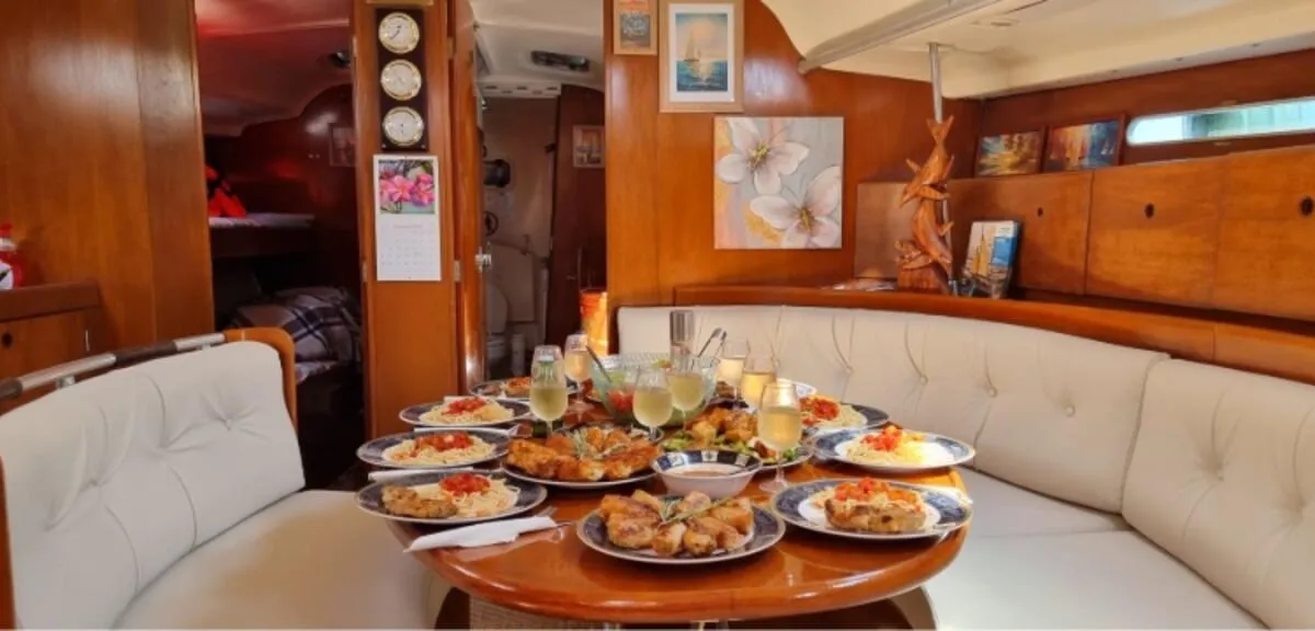 Salon of Edisa, a Beneteau First 45 F5 sailboat at Municipal Unit of Rhodes, Greece