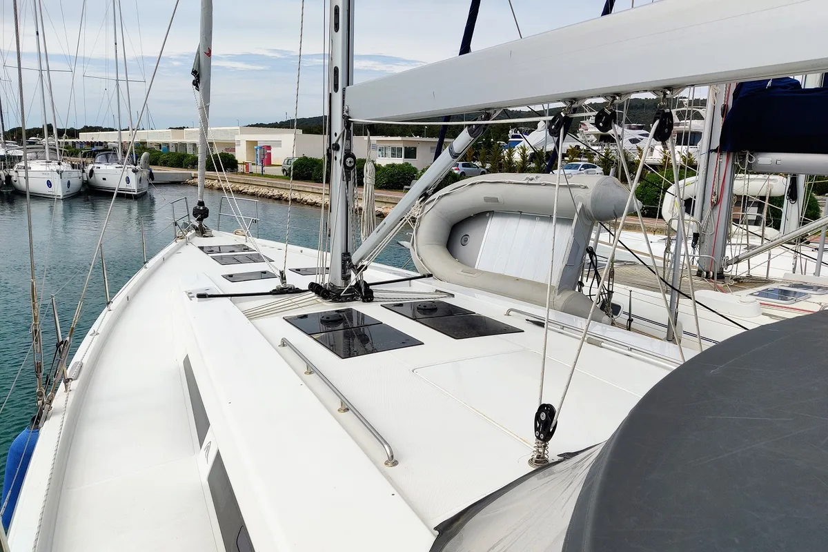 Deck of Lady Ardea, a Hanse Yachts Hanse 548 sailboat at Općina Sukošan, Croatia