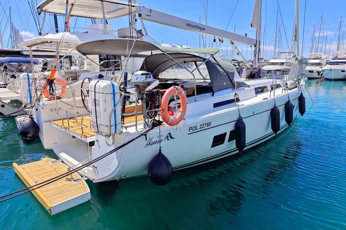 Exterior view of Lady Ardea, a Hanse Yachts Hanse 548 sailboat at Općina Sukošan, Croatia