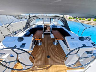 Cockpit of Lady Ardea, a Hanse Yachts Hanse 548 sailboat at Općina Sukošan, Croatia