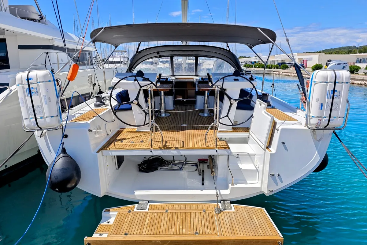 Exterior view of Lady Ardea, a Hanse Yachts Hanse 548 sailboat at Općina Sukošan, Croatia