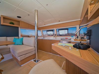 Salon of ZOIE, a Bali Catsmart catamaran at Gouvia, Greece