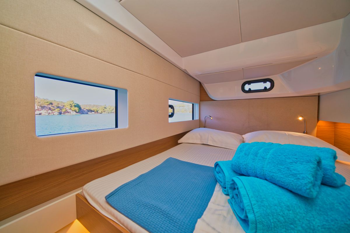 Cabin on ZOIE, a Bali Catsmart catamaran at Gouvia, Greece