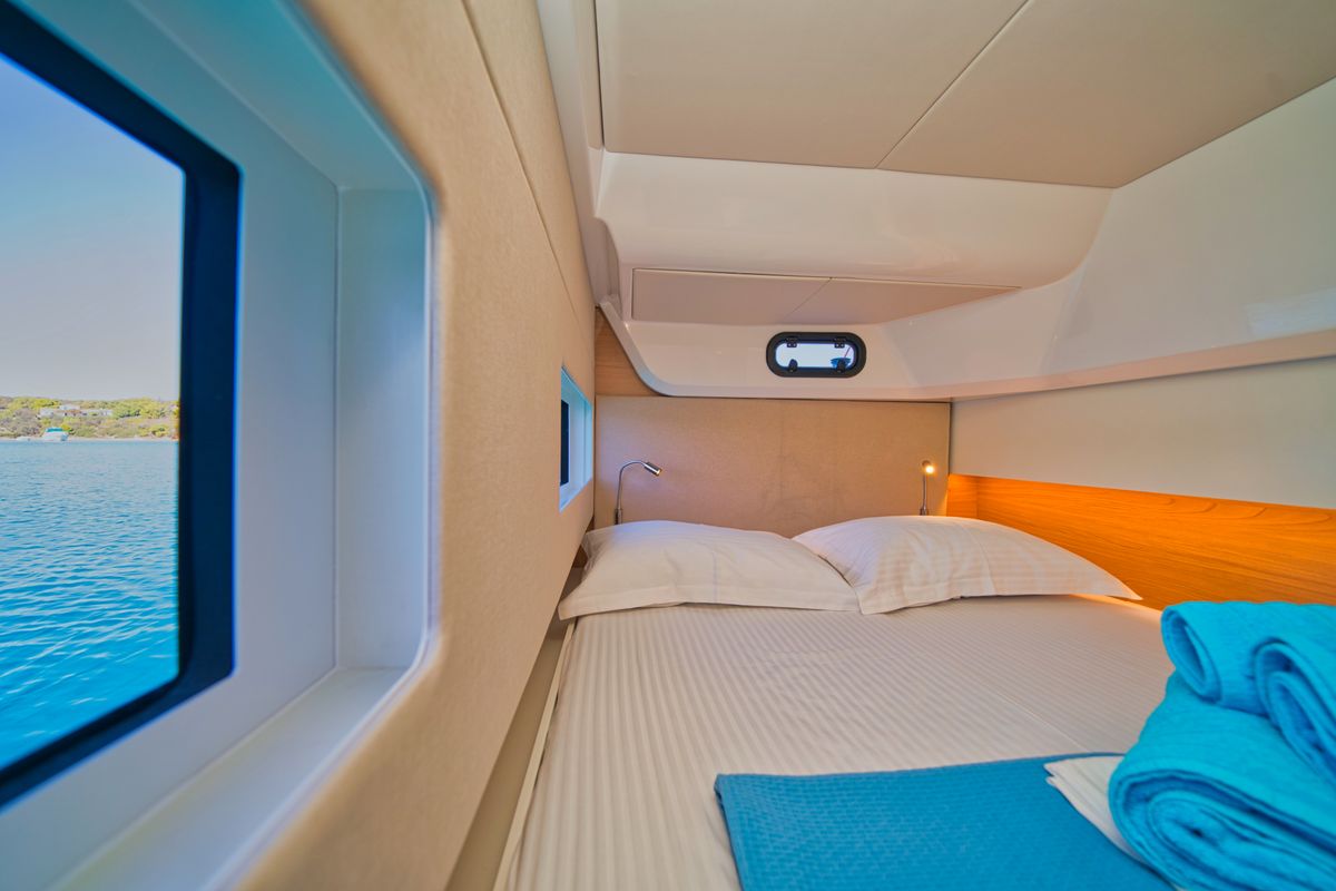 Cabin on ZOIE, a Bali Catsmart catamaran at Gouvia, Greece