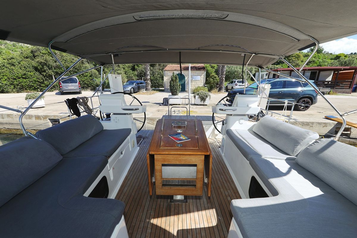 Deck of Lateja, a Dufour 520 GL sailboat at Grad Trogir, Croatia