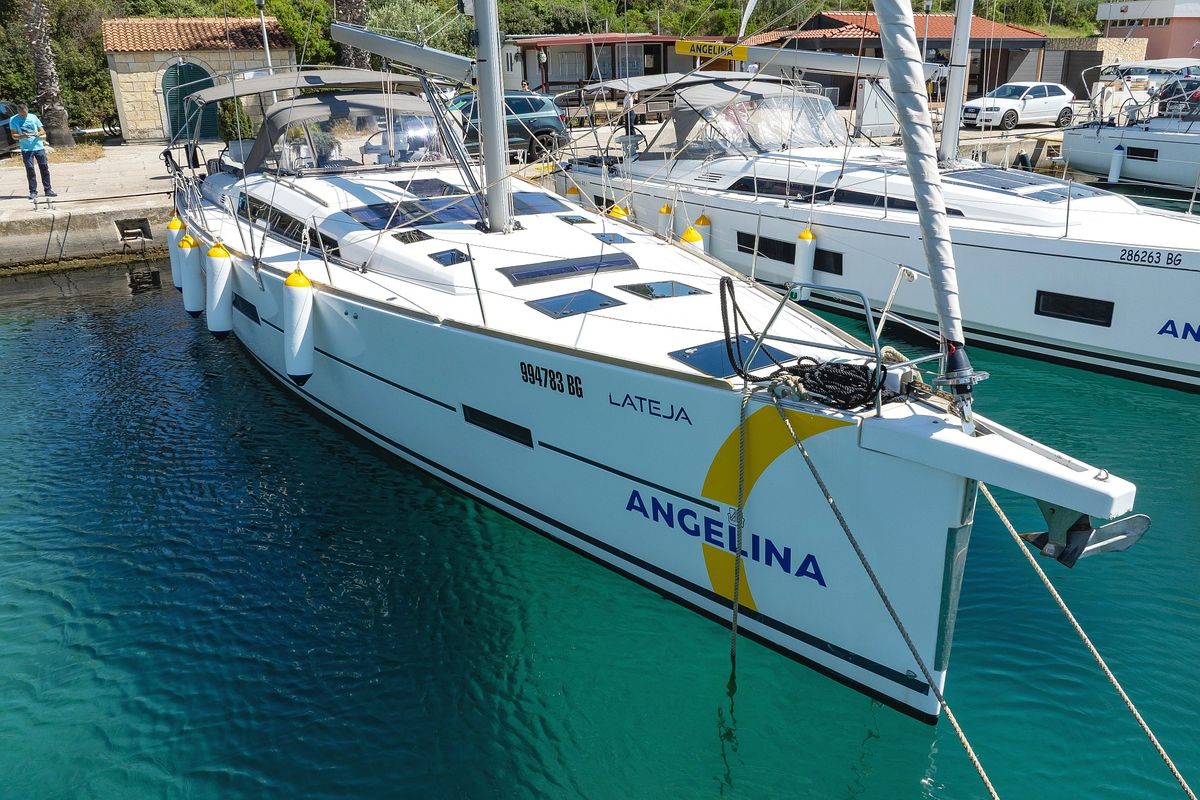 Exterior view of Lateja, a Dufour 520 GL sailboat at Grad Trogir, Croatia