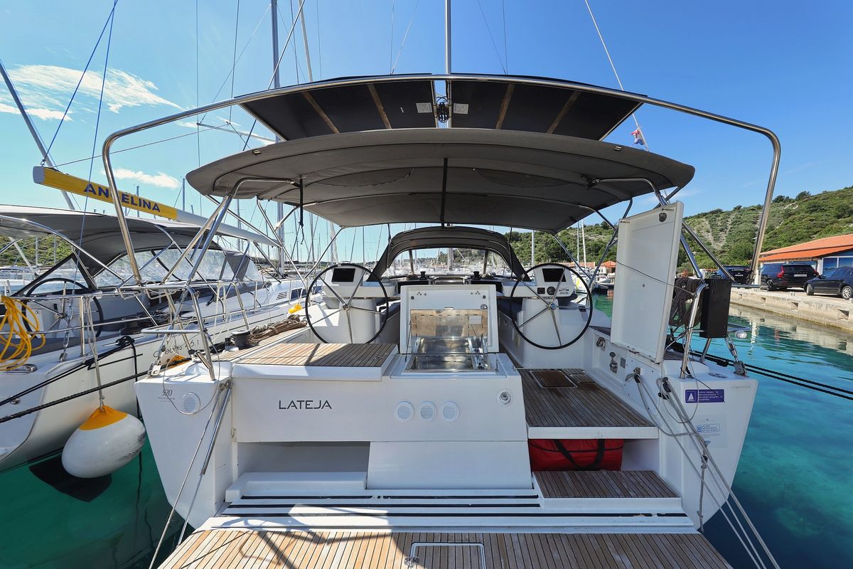 Deck of Lateja, a Dufour 520 GL sailboat at Grad Trogir, Croatia