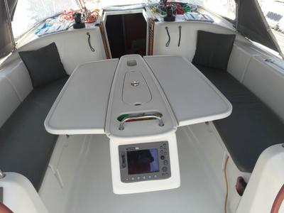 Deck of Lapin, a Beneteau Cyclades 39 sailboat at Fethiye, Turkey