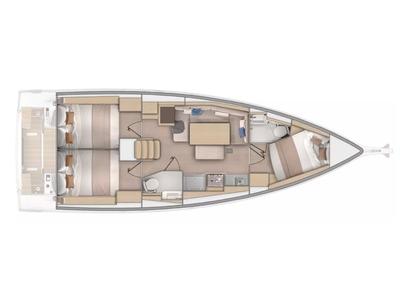 Floor plan of Silene, a Beneteau Oceanis 37.1 sailboat at Olbia, Italy