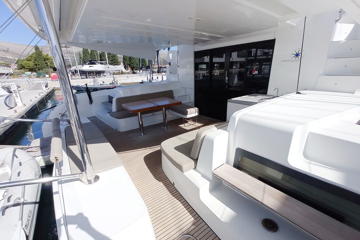 Deck of Vi La Ut, a Lagoon 50 catamaran at Seget Donji, Croatia