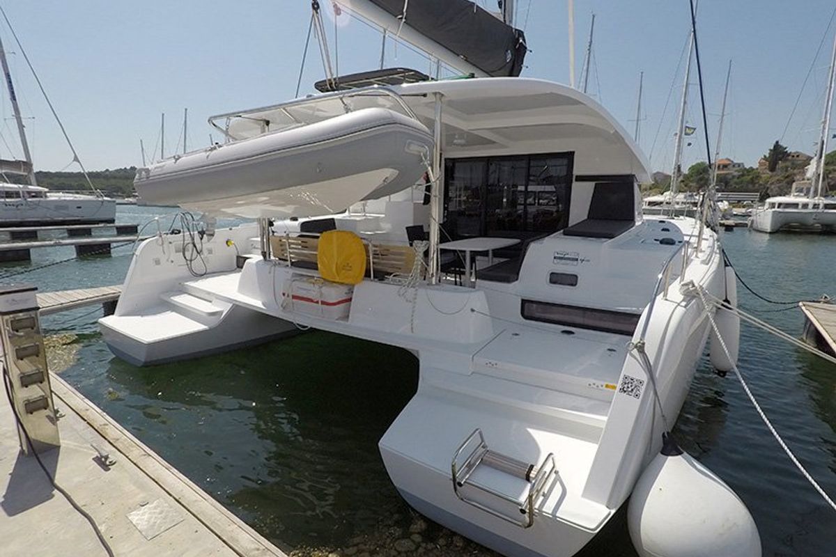 Exterior view of Abba, a Lagoon 42 catamaran at Grad Šibenik, Croatia