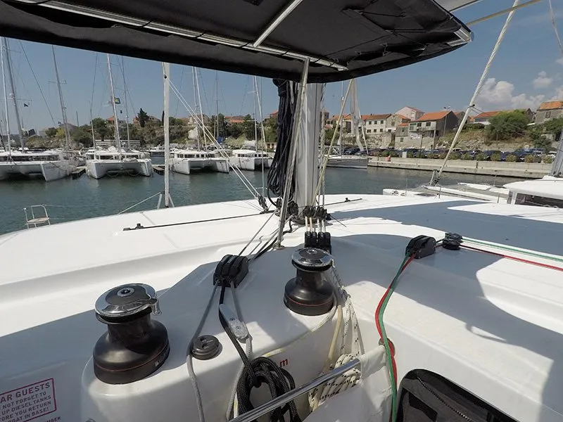 Deck of Abba, a Lagoon 42 catamaran at Grad Šibenik, Croatia