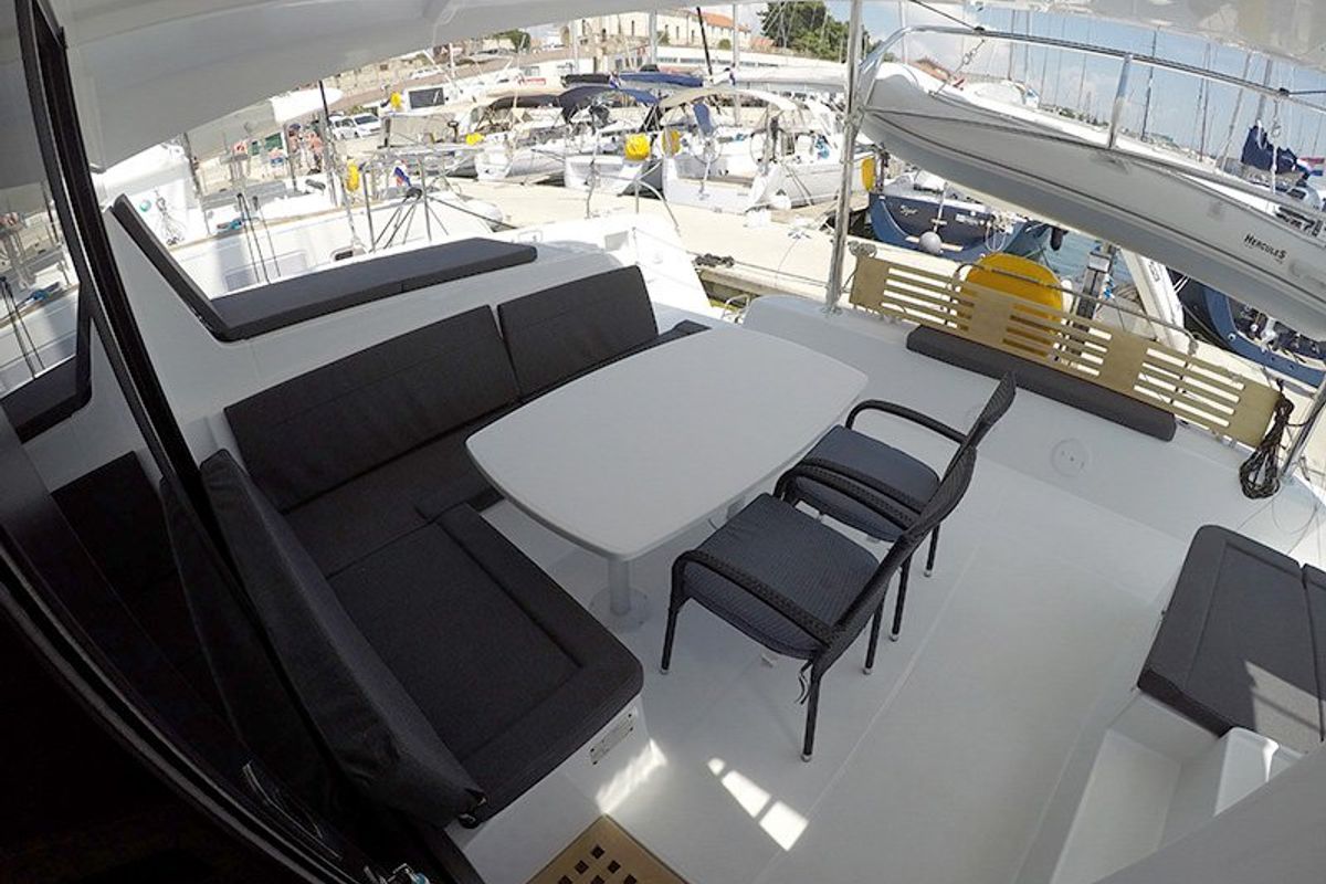 Deck of Abba, a Lagoon 42 catamaran at Grad Šibenik, Croatia