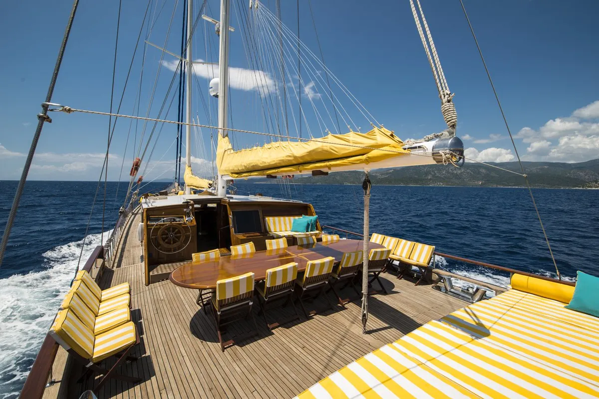 Deck of Parss, a Custom Made Parss yacht at Bodrum, Turkey