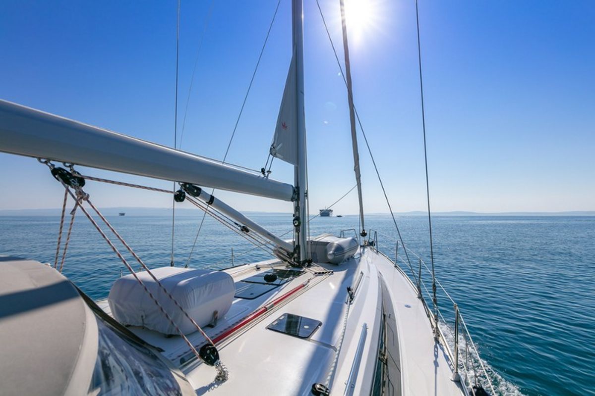 Deck of Solarić, a Bavaria Cruiser 46 sailboat at Split, Croatia