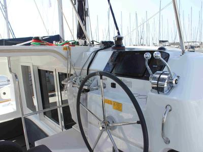 Cockpit of Georgios, a Lagoon 40 catamaran at Athens, Greece