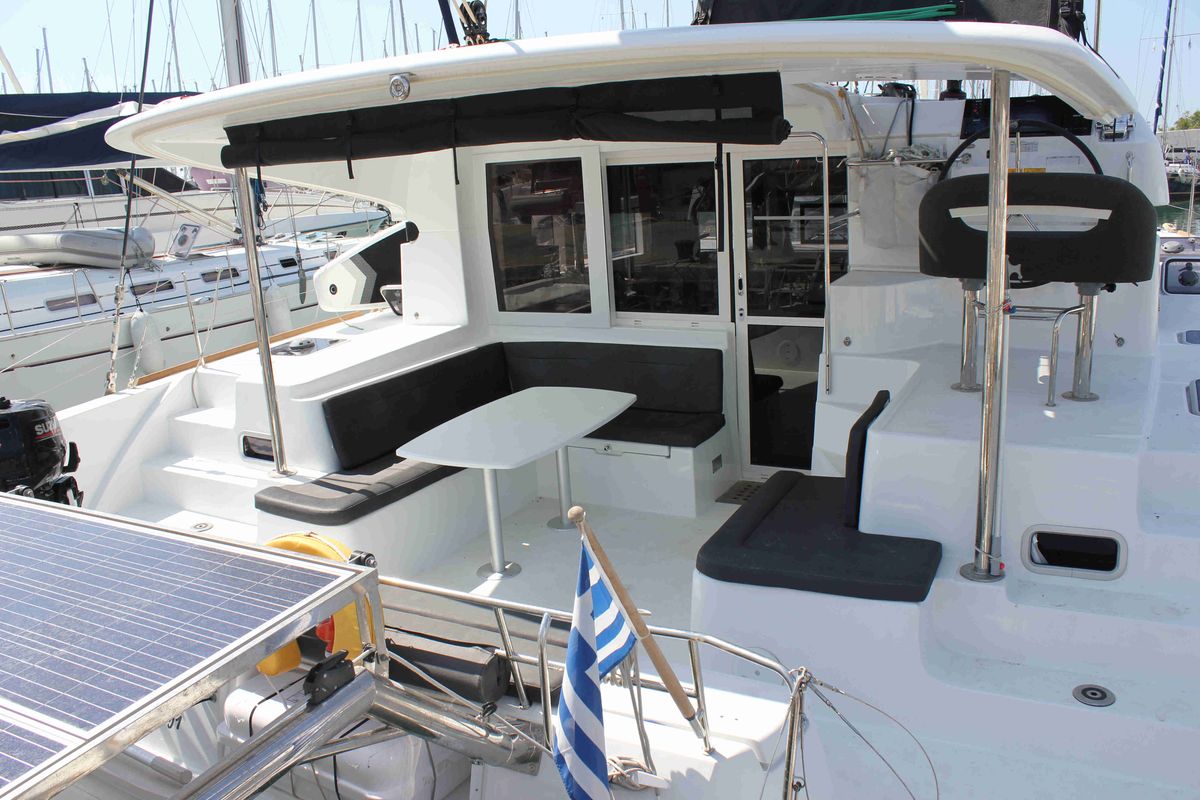 Deck of Georgios, a Lagoon 40 catamaran at Athens, Greece