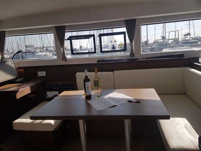 Salon of Georgios, a Lagoon 40 catamaran at Athens, Greece
