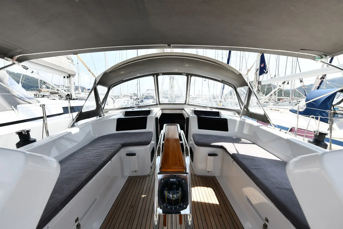 Sarisu, a Hanse Yachts Hanse 458 sailboat at Fethiye, Turkey