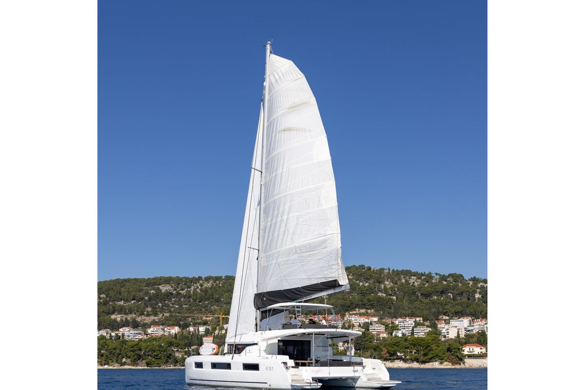 Exterior view of Ocean Pearl, a Lagoon 51 catamaran at Split, Croatia