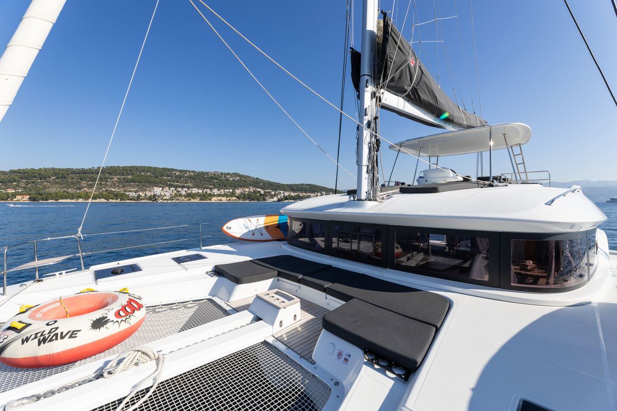 Deck of Ocean Pearl, a Lagoon 51 catamaran at Split, Croatia