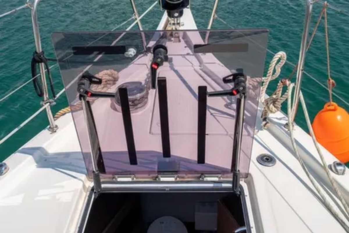 Deck of LFK-51.1, a Beneteau Oceanis 51.1 sailboat at Municipal Unit of Lefkada, Greece