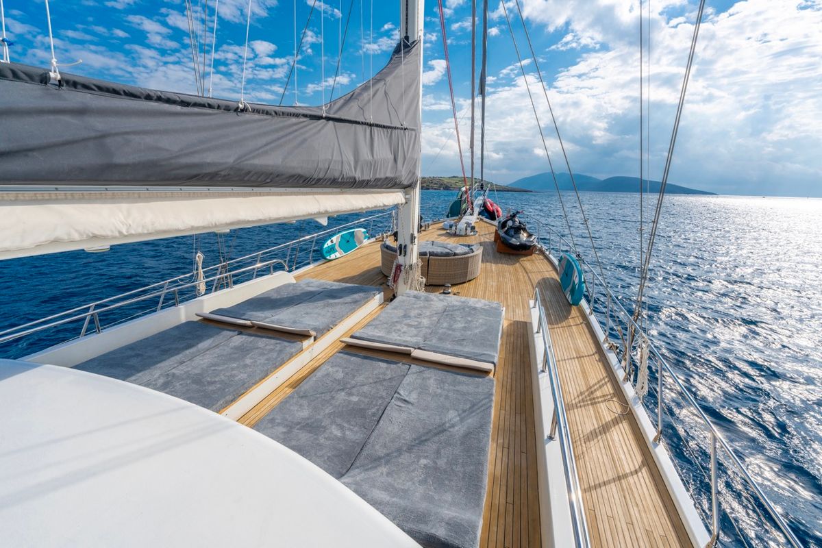 Deck of Lucky You, a Gulet Custom built 183 yacht at Bodrum, Turkey