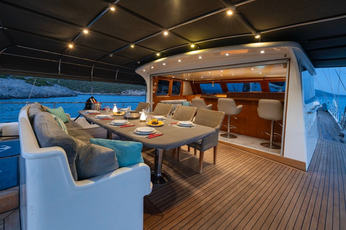 Deck of Lucky You, a Gulet Custom built 183 yacht at Bodrum, Turkey